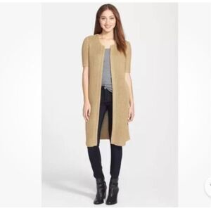 Lucky Brand Short Sleeve Metallic Long Rib Knit Cardigan Sweater size S